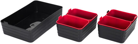 Opbergmanden - 7x stuks - 3 formaten - Rood/zwart