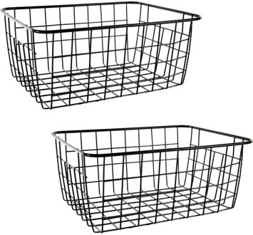 Opbergmanden draadmandje - Set van 2x stuks - metaal - zwart - 22 x 28 x 12 cm