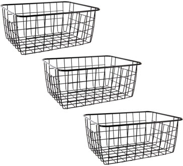 Opbergmanden draadmandje - Set van 4x stuks - metaal - zwart - 22 x 28 x 12 cm