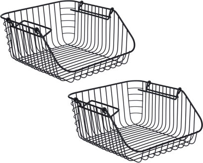 Opbergmandje - 3x - zwart - stapelbaar - 30 x 27 x 14 cm - draadmand - opbergen