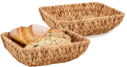 Opbergmandje/Broodmandje - 2x - gevlochten riet - naturel kleur - 30 x 22 x 9 cm