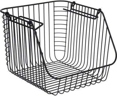 Opbergmandje - zwart - stapelbaar - 29 x 27 x 21 cm - draadmand - opbergen