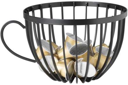 Opbergpot koffiecups - zwart - metaal