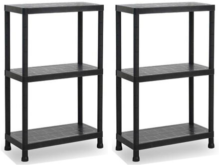 Opbergrek - 2x - kunststof - zwart - 30 x 60 x 95 cm - met 3 planken