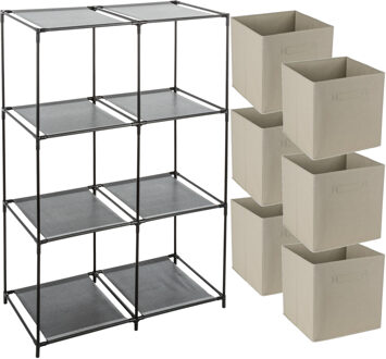 Opbergrek 3-laags - metaal - kunststof - zwart - 68 x 98 cm - incl. 6 opbergmanden beige