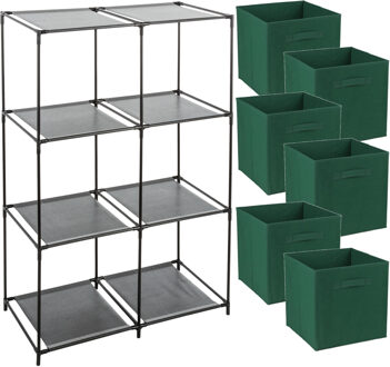 Opbergrek 3-laags - metaal - kunststof - zwart - 68 x 98 cm - incl. 6 opbergmanden donker groen