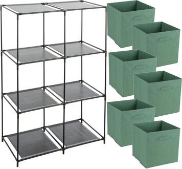 Opbergrek 3-laags - metaal - kunststof - zwart - 68 x 98 cm - incl. 6 opbergmanden groen - Opbergrekjes