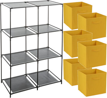 Opbergrek 3-laags - metaal - kunststof - zwart - 68 x 98 cm - incl. 6 opbergmanden oker geel