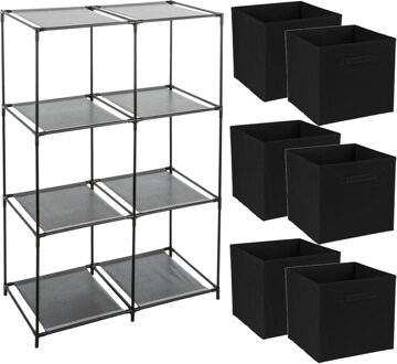 Opbergrek 3-laags - metaal - kunststof - zwart - 68 x 98 cm - incl. 6 opbergmanden zwart