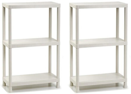 opbergrek schuur/zolder - 2x - kunststof - wit - 30 x 60 x 95 cm - met 3 planken
