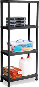 opbergrek schuur/zolder - kunststof - zwart - 60 x 30 x 140 cm - met 4 planken