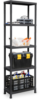 opbergrek schuur/zolder - kunststof - zwart - 60 x 30 x 180 cm - met 5 planken
