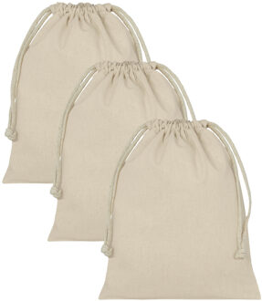 Opbergzakje met koord - 3x - wit - biologisch katoen - 25 x 30 cm - canvas cadeau zakje