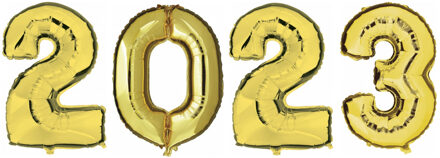 Opblaas Ballonnen - 2023 - goud - op stokje - 41 cm - Ballonnen Goudkleurig