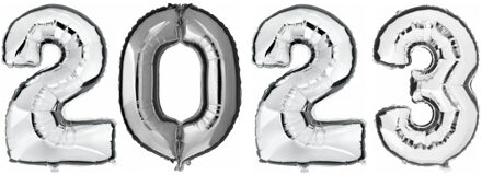 Opblaas Ballonnen - 2023 - zilver - op stokje - 41 cm - Ballonnen Zilverkleurig