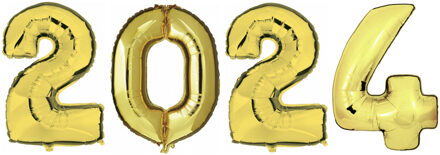 Opblaas Ballonnen - 2024 - goud - op stokje - 41 cm - Ballonnen Goudkleurig