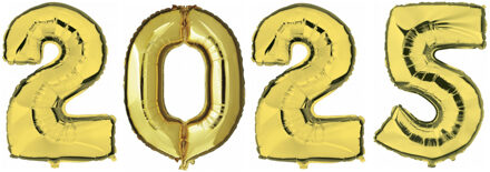 Opblaas Ballonnen - 2025 - goud - op stokje - 41 cm