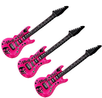 Opblaas elektrische gitaar - 3x - roze - speelgoed - kinderen - opblaasbaar - popster