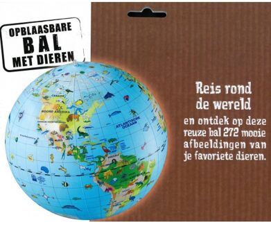 Opblaas wereldbol dieren 30 cm Multi