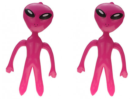 Opblaasbaar alien figuur - 2x - roze - 60 cm - uit space/de ruimte - buitenaards leven pop