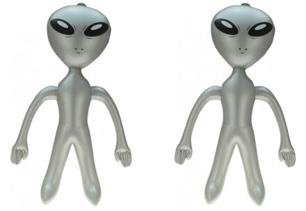 Opblaasbaar alien figuur - 2x - zilver - 60 cm - uit space/de ruimte - buitenaards leven pop