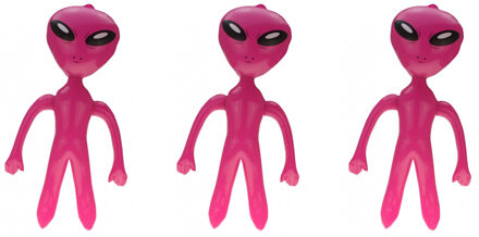Opblaasbaar alien figuur - 3x - roze - 60 cm - uit space/de ruimte - buitenaards leven pop