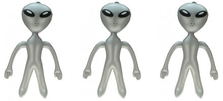 Opblaasbaar alien figuur - 3x - zilver - 60 cm - uit space/de ruimte - buitenaards leven pop