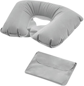 Opblaasbaar nekkussen grijs - Reiskussens/nekkussens - Handig voor op reis/vakantie - 35 x 23 cm - Nekkussens