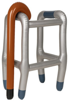 Opblaasbaar opa/oma looprek met wandelstok - zilver grijs - 80 x 50 x 40 cm - Abraham/Sara/50 jaar