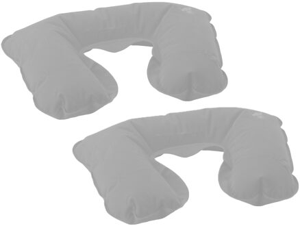 Opblaasbaar reiskussen/nekkussen - 2x - in een etui - grijs - 33 x 21 cm - velours kunststof