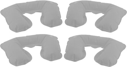 Opblaasbaar reiskussen/nekkussen - 4x - in een etui - grijs - 33 x 21 cm - velours kunststof