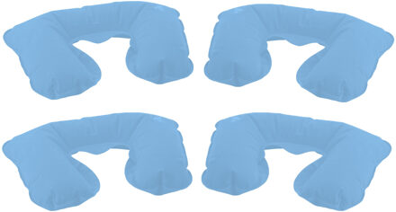 Opblaasbaar reiskussen/nekkussen - 4x - in een etui - lichtblauw - 33 x 21 cm - velours kunststof