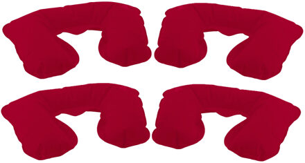 Opblaasbaar reiskussen/nekkussen - 4x - in een etui - rood - 33 x 21 cm - velours kunststof