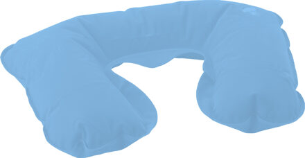 Opblaasbaar reiskussen/nekkussen - in een etui - lichtblauw - 33 x 21 cm - velours kunststof