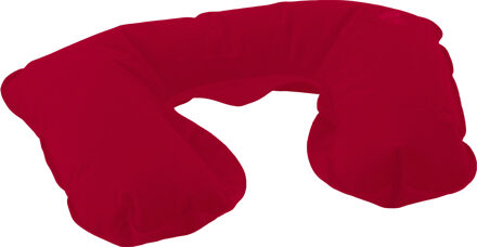 Opblaasbaar reiskussen/nekkussen - in een etui - rood - 33 x 21 cm - velours kunststof