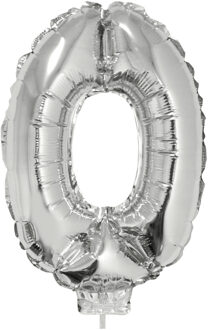 Opblaasbare cijfer ballon 0 zilver 41 cm
