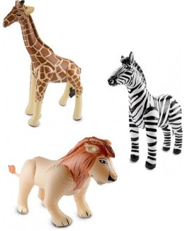 Opblaasbare decoratie dieren - set van 3x stuks - zebra leeuw en giraffe - jungle - safari Multi