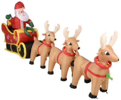 Opblaasbare decoratie kerstman met slee en rendieren met licht 340 cm