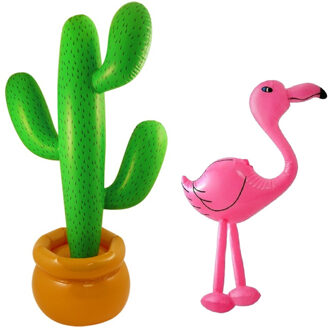 Opblaasbare decoratie set - 2x stuks - tropische cactus met flamingo - pvc