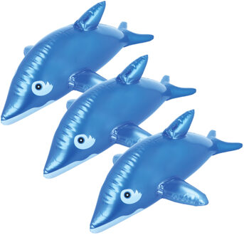 Opblaasbare dieren - 3x - dolfijn - blauw - pvc - 53 cm - decoratie