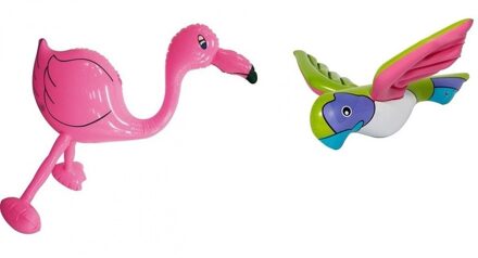 Opblaasbare flamingo en papegaai Geel