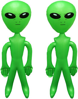 Opblaasbare groene alien figuur - 2x - 170 cm - uit space/de ruimte - buitenaards leven pop