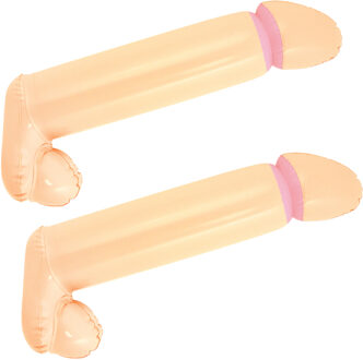 Opblaasbare grote piemel/penis - 2x - kunststof pvc - 35 cm - Zelf op blazen