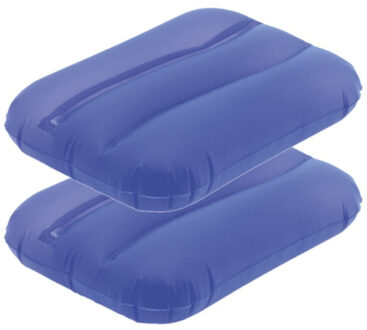 Opblaasbare kussentje - 2x - blauw - 28 x 19 cm - Reiskussens - kussens voor onderweg/strand/zwembad