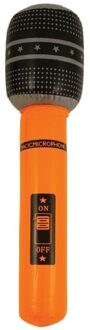 Opblaasbare microfoon - neon oranje - 40 cm - opblaas - popster verkleedaccessoires