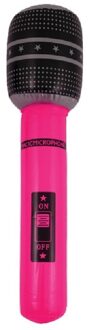Opblaasbare microfoon - neon roze - 40 cm - opblaas - popster verkleedaccessoires