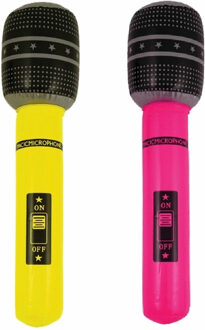 Opblaasbare microfoons - 2x stuks - neon geel/roze - 40 cm