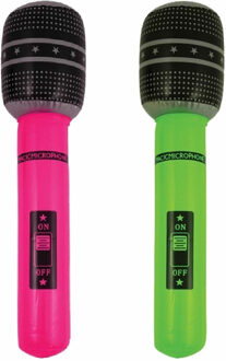 Opblaasbare microfoons - 2x stuks - neon groen/roze - 40 cm