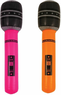 Opblaasbare microfoons - 2x stuks - neon roze/oranje - 40 cm