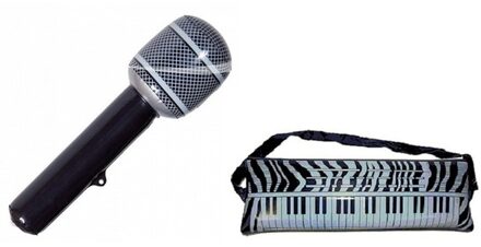 Opblaasbare muziek instrumenten - 2x stuks - keyboard en microfoon - verkleed speelgoed